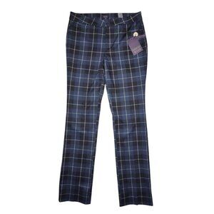 NYDJ Slim Trouser Montgomery Blue Black Plaid Pants Nip Tuck Tech Mid Rise 8 NWT